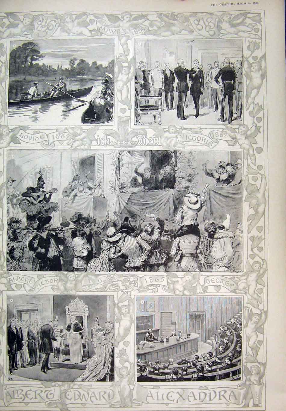 Original Old Antique Print 1888 Albert Edward Alexandra Wedding Denmark Chapel