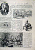 Original Old Antique Print Guy'S Hospital 1887 Thomas Clinical Ward William Hunt