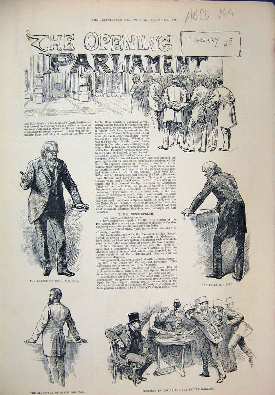 Original Old Antique Print Parliament 1884 Prime Minister Speaker Lord Mayor War