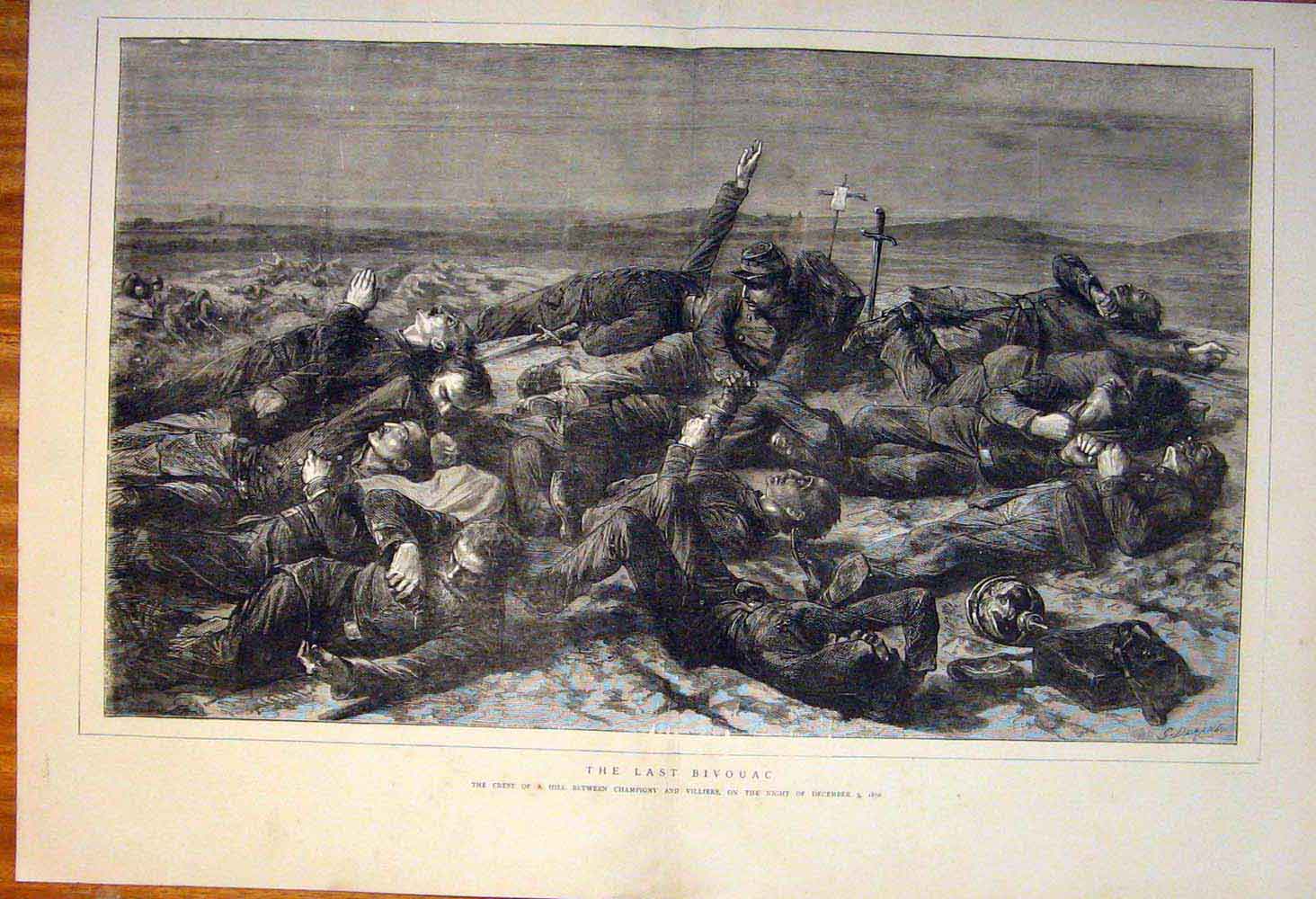 Original Old Antique Print Ref.858 Last Bivouac Champigny Villiers France 1871
