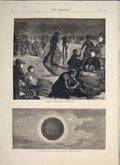 Old Antique Print Skating Serpentine Eclipse Sun Gibraltar Telescope 1871 19th