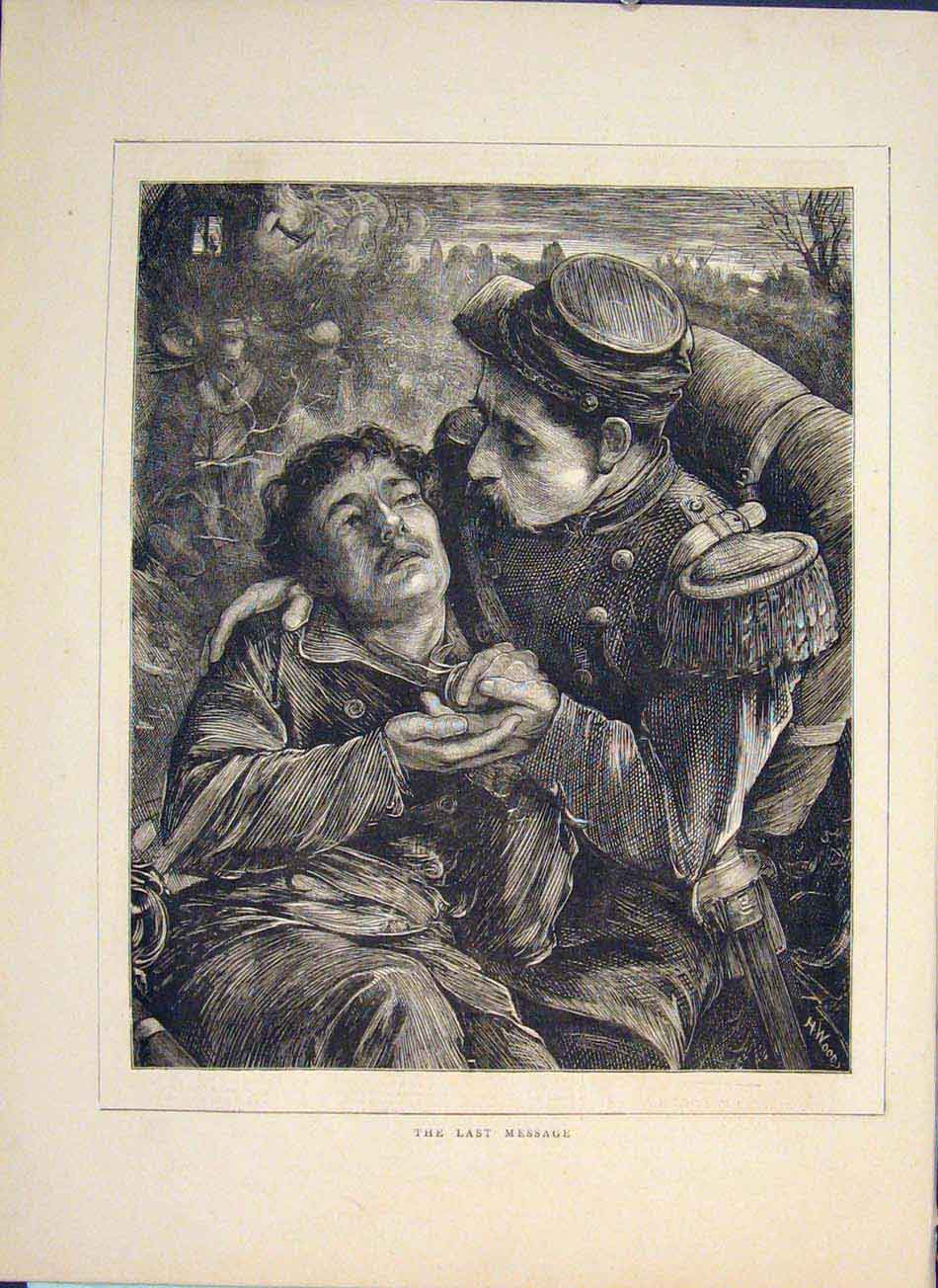 Original Old Antique Print Last Message Wounded War Sier France 1871 Victorian