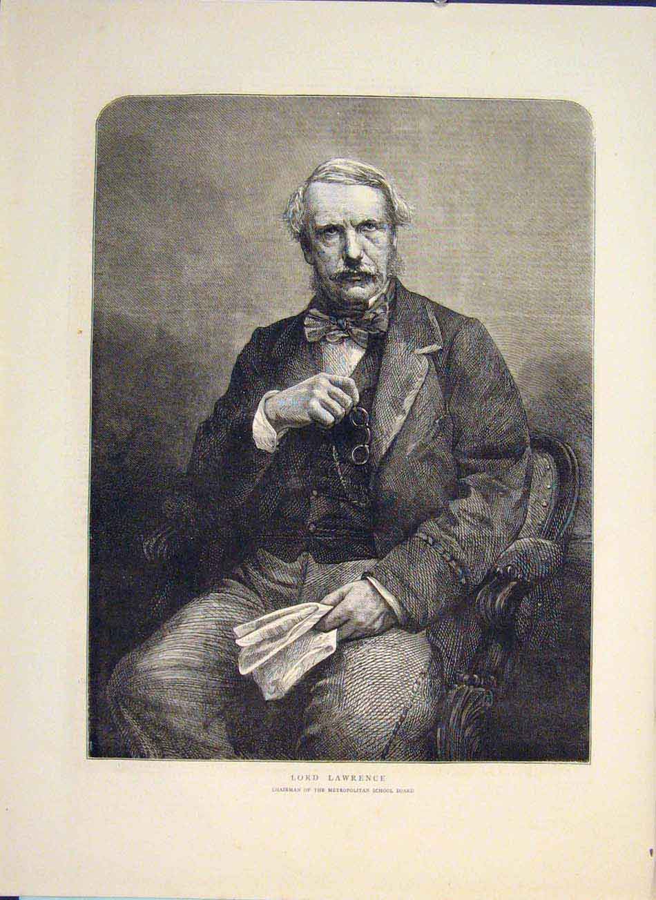 Original Old Antique Print Portrait Lawrence Chairman Metropolitan School 1871