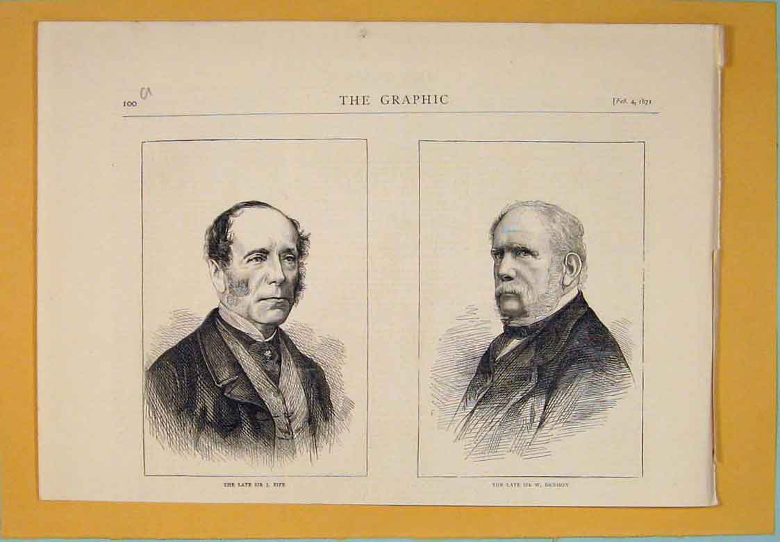 Original Old Antique Print Portrait Fife Denison 1871 19th Century