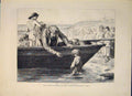 Original Old Antique Print Fisherman Darling Watson Child Boat Fine Art 1871