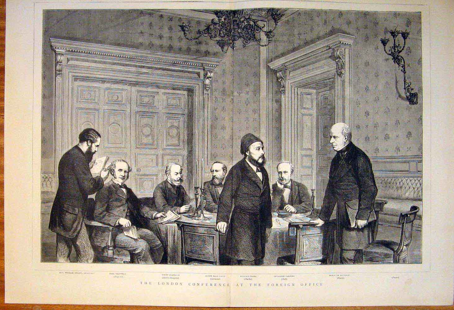 Original Old Antique Print London Conference Foreign Office Portrait 1871 19th
