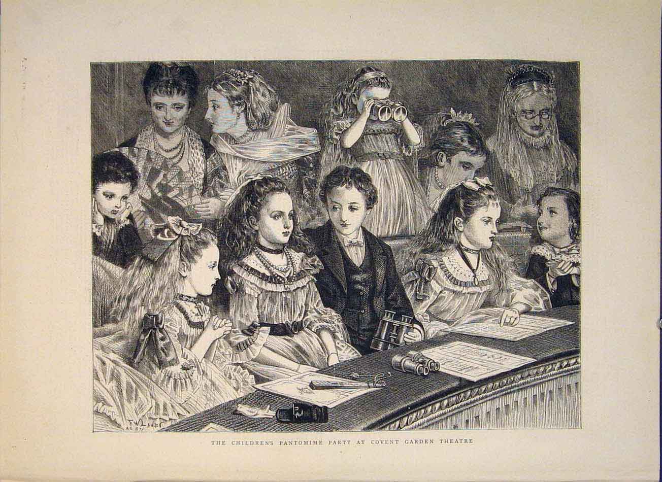 Original Old Antique Print Children'S Pantomime Party Covent Garden London 1871