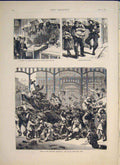 Original Old Antique Print Market Paris Raid Halles Centrales France 1871 19th