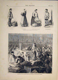 Old Antique Print Sketch Pavement Boulevard Belleville Market Paris 1871 19th