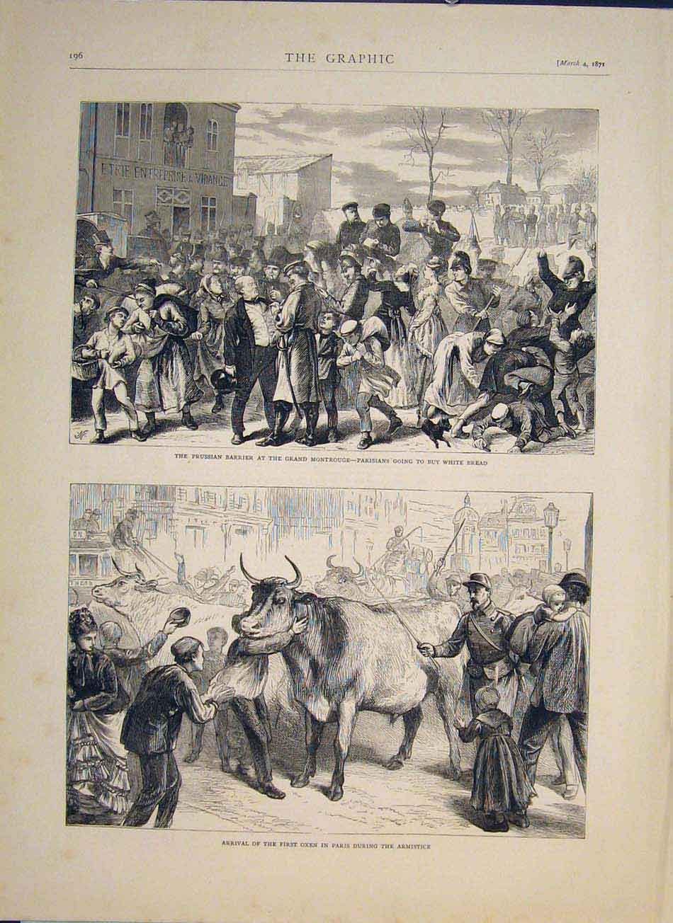 Old Antique Print Prussian Grand Montrouge Parisians Paris Armstice 1871 19th