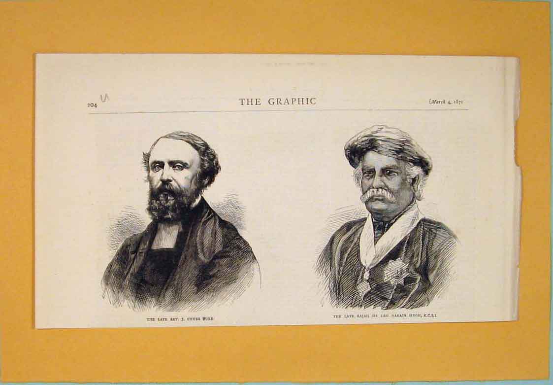 Original Old Antique Print Portrait Reverend Chubb Ford Rajah Singh 1871 19th