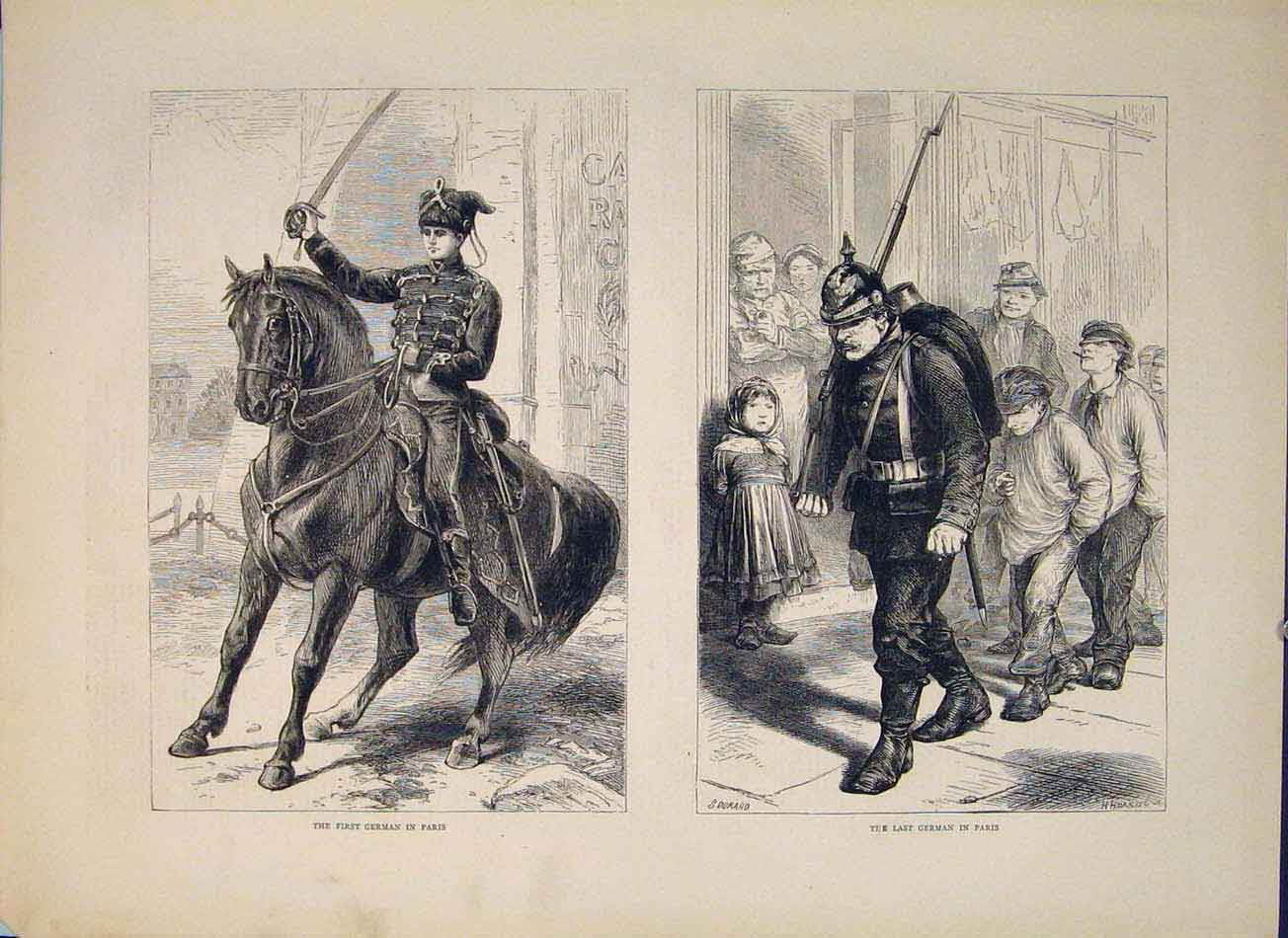 Original Old Antique Print German Paris First Last Durand 1871 19th