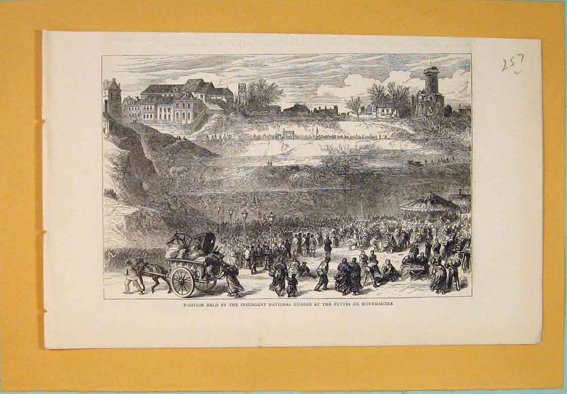 Original Old Antique Print National Guards Buttes De Montmartre Insurgents 1871