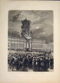 Original Old Antique Print Peace Illuminations Berlin Germany Townhall 1871 19th