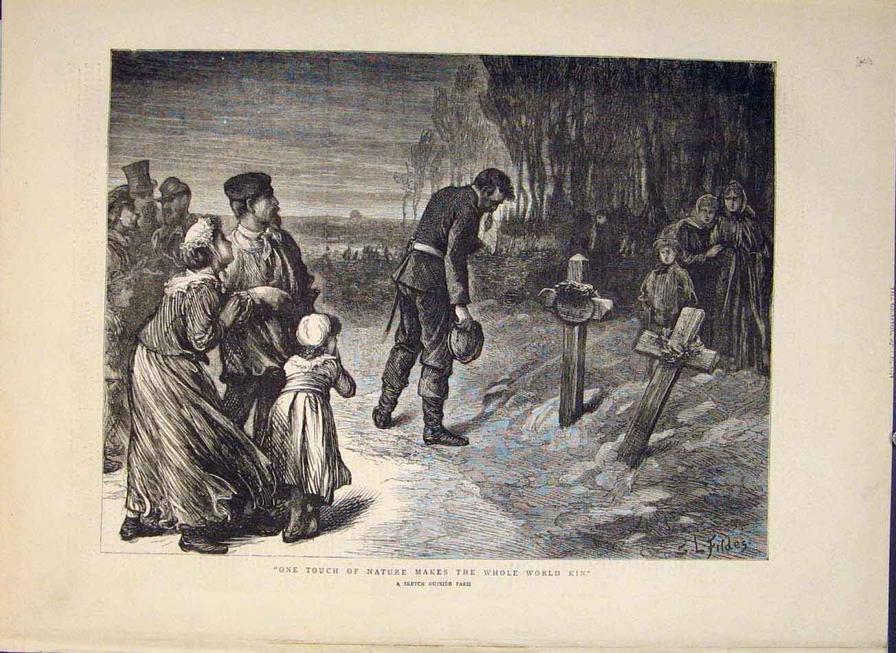 Original Old Antique Print Sketch Paris Nature World Kin Grave 1871 Victorian