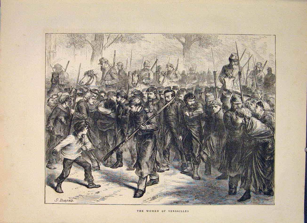 Original Old Antique Print Women Versailles Durand 1871 Paris France Victorian