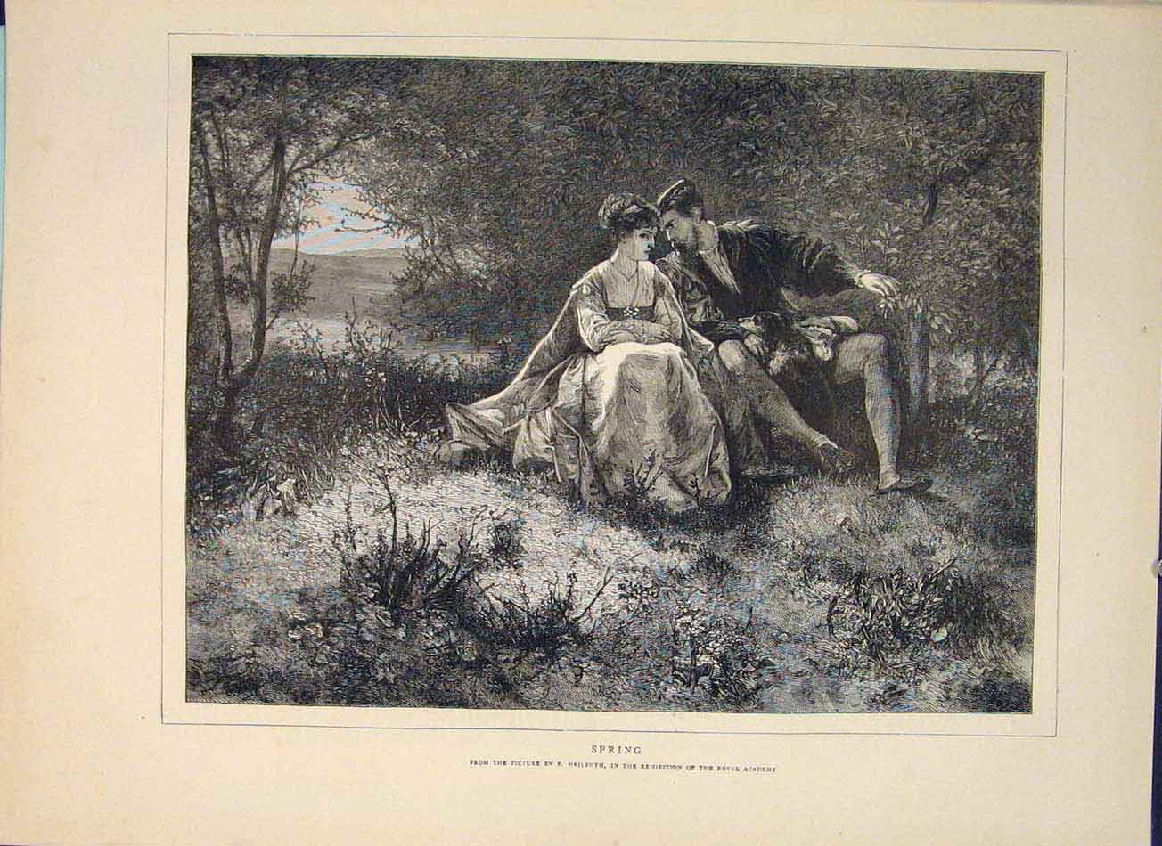 Original Old Antique Print Spring Heilbuth Forest Glade Fine Art 1871 Victorian