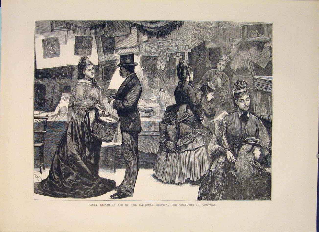 Old Antique Print Fancy Bazaar National Hospital Consumption Ventnor 1871 19th