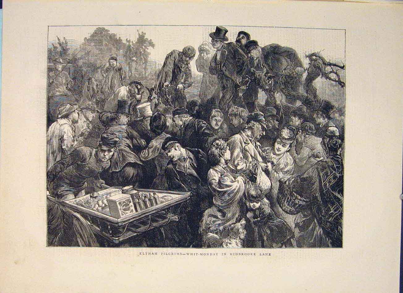 Old Antique Print Eltham Pilgrims Whit Monday Kidbrooke Lane London 1871 19th