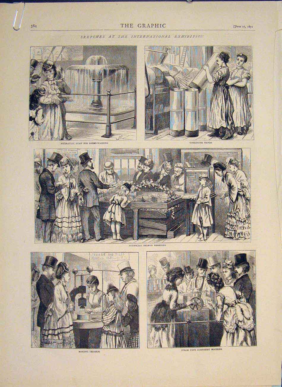 Old Antique Print Sketches International Exhibition Horticultural Gardens