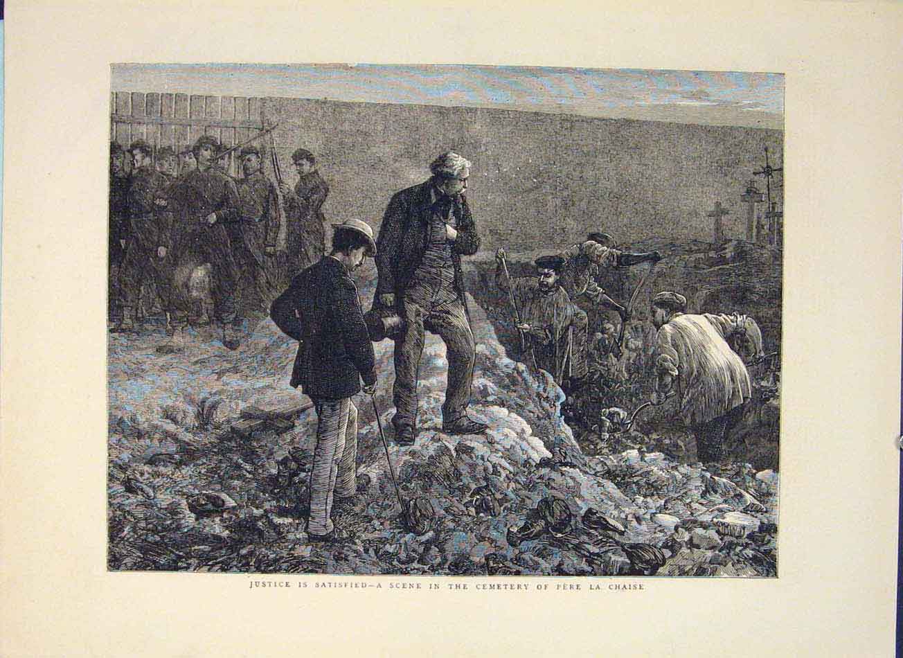 Original Old Antique Print Cemetery Pere La Chaise Justice Court France 1871