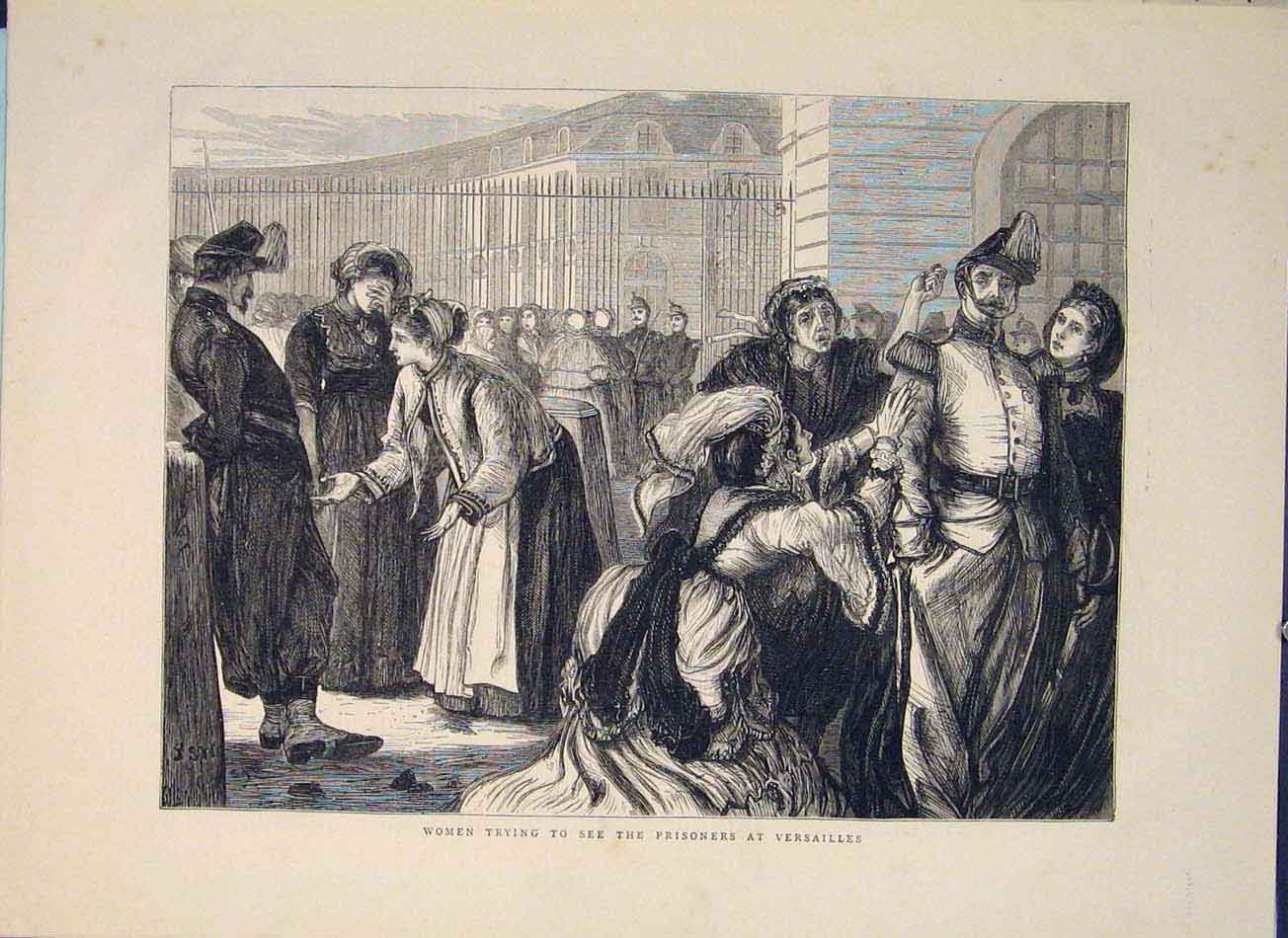 Original Old Antique Print Prisoners Versailles France Women 1871 19th