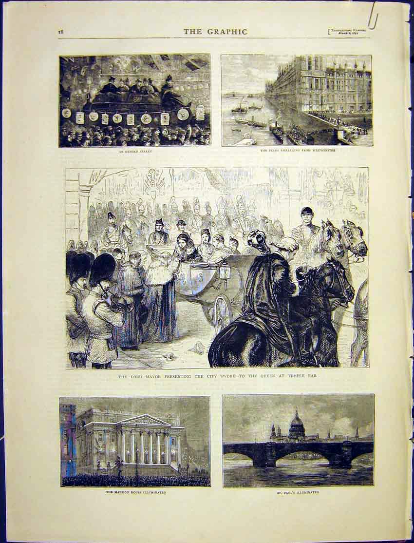 Original Old Antique Print Westminster St. Pauls London Oxford St. 1872 19th