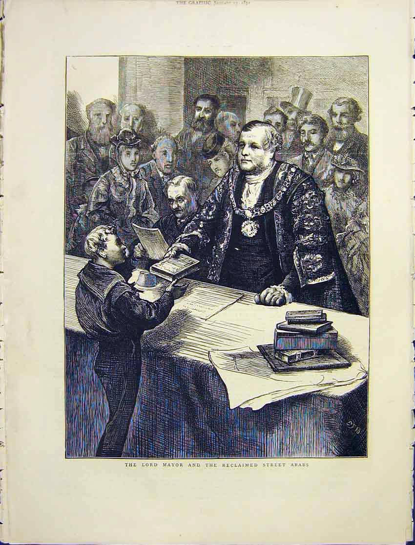 Original Old Antique Print Mayor Reclaimed Street Arabs 1872 19th