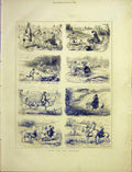 Original Old Antique Print Holidays Sketches Children Ponies Riding 1872 19th