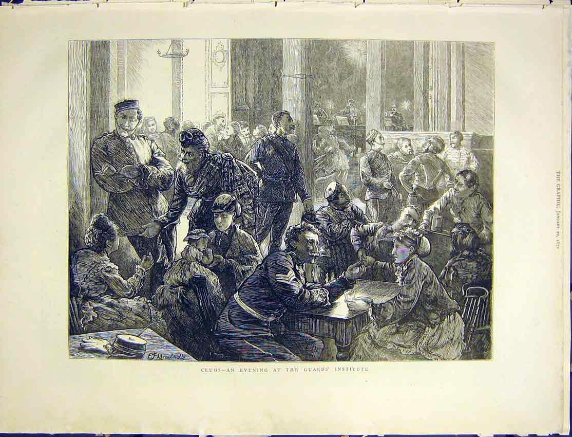 Original Old Antique Print Guards Institute Sketch Club 1872 19th