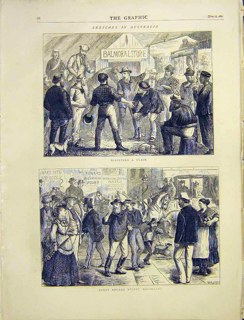 Original Old Antique Print Balmoral Store Great Bourke Street London 1872 19th