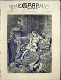 Original Old Antique Print St. Valentine Girl Mother Boy Sitting 1872 Victorian