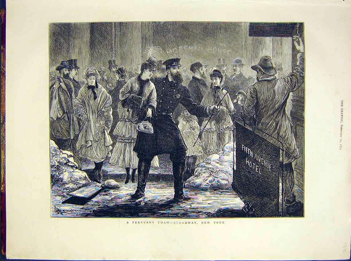 Original Old Antique Print Hoffman House New York Usa Broadway 1872 Victorian