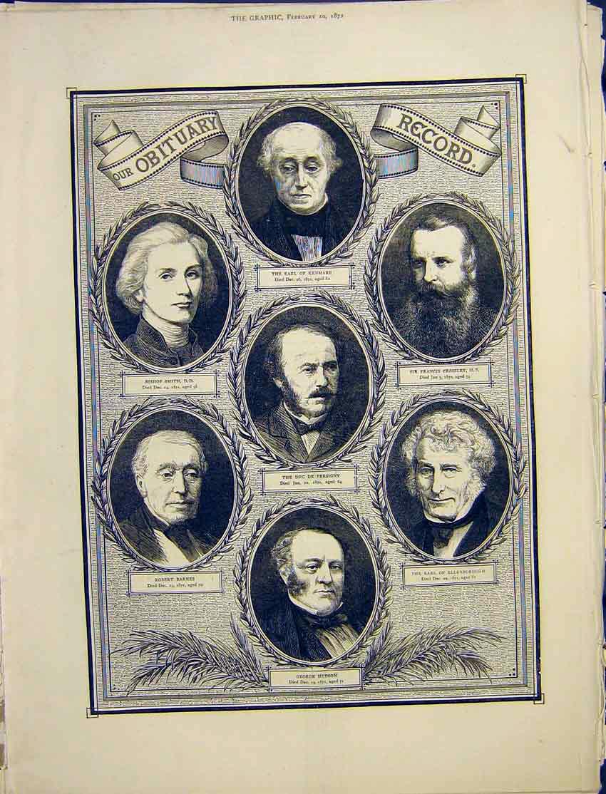 Original Old Antique Print Portraits Barnes Hudson Kenmare Crossley 1872 19th