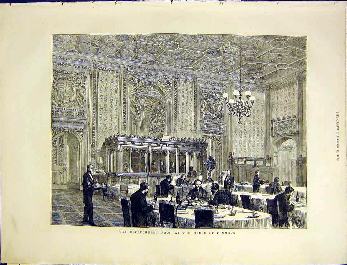 Original Old Antique Print House Commons London England Mp'S 1872 19th