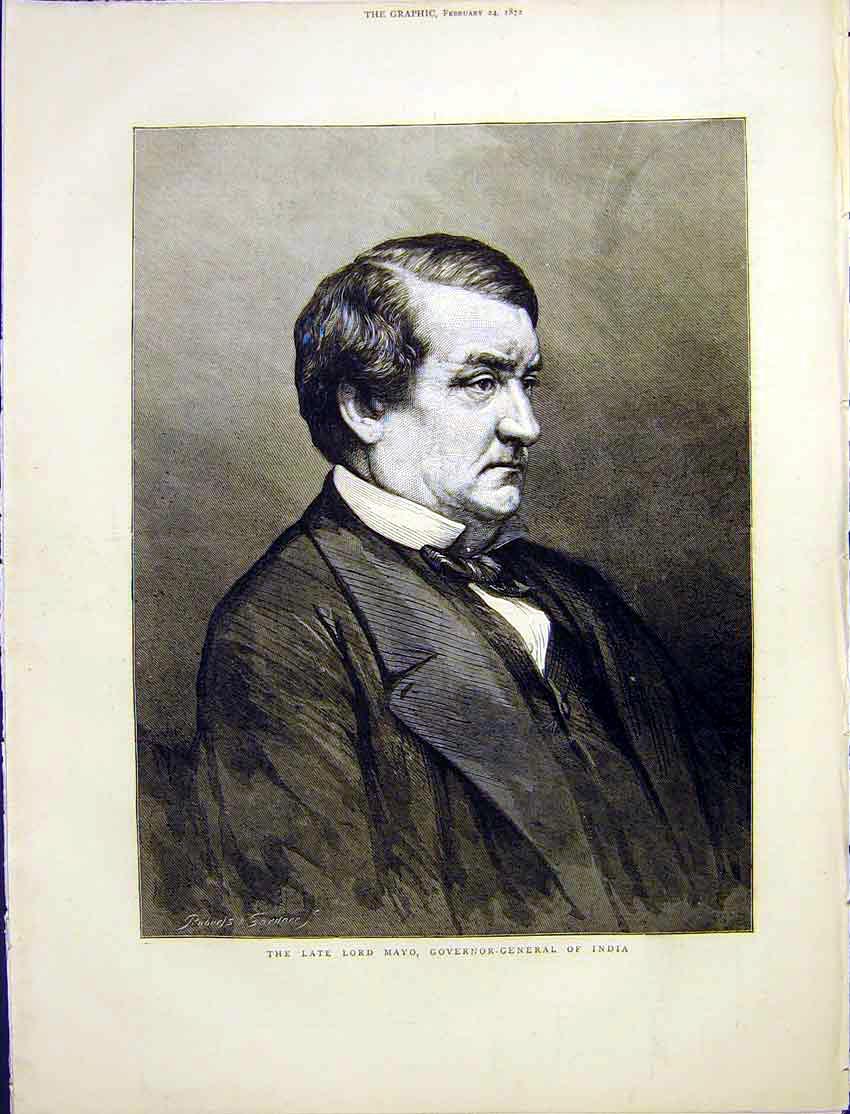 Original Old Antique Print Portrait Lord Mayo General India 1872 19th