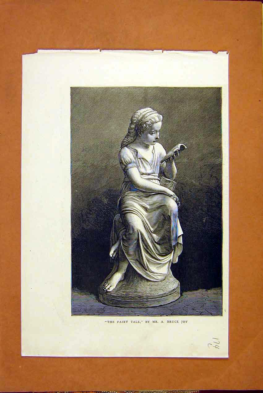 Original Old Antique Print Fairy Tale Bruce Joy Statue Sculpture 1872 Victorian