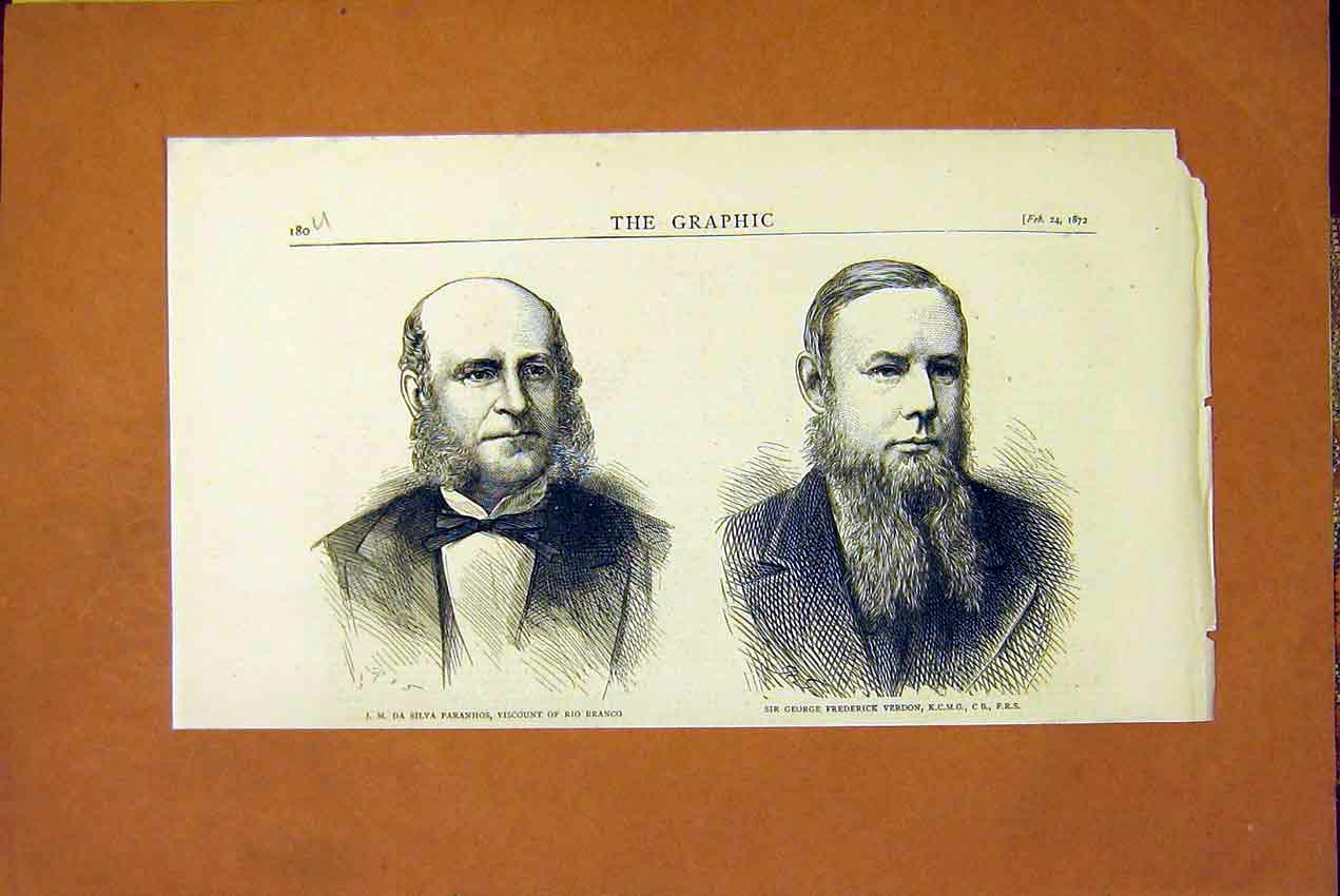 Original Old Antique Print Portrait Paranhos Viscount Rio Branco Verdon 1872
