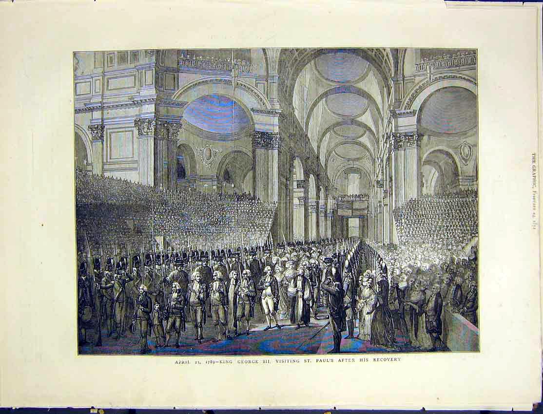 Original Old Antique Print King George 111 St. Paul Italy Rome 1872