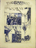 Original Old Antique Print Artist Sketches Thanksgiving Day Notes 1872 Victorian