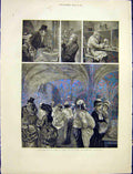 Original Old Antique Print Guildhall Kitchen Feast London England 1872 Victorian