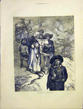 Original Old Antique Print Beggars Brittany Walking Mountain 1872 19th