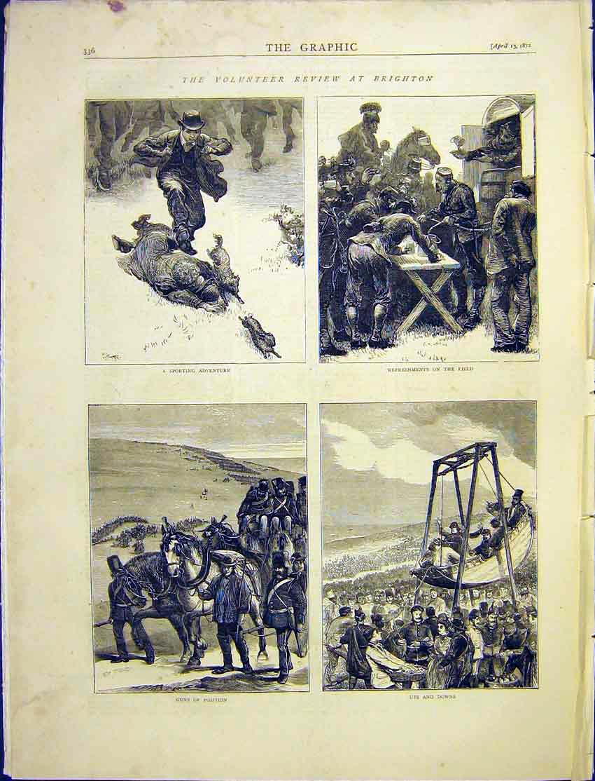 Original Old Antique Print Volunteer Review Brighton Sketches 1872 Victorian