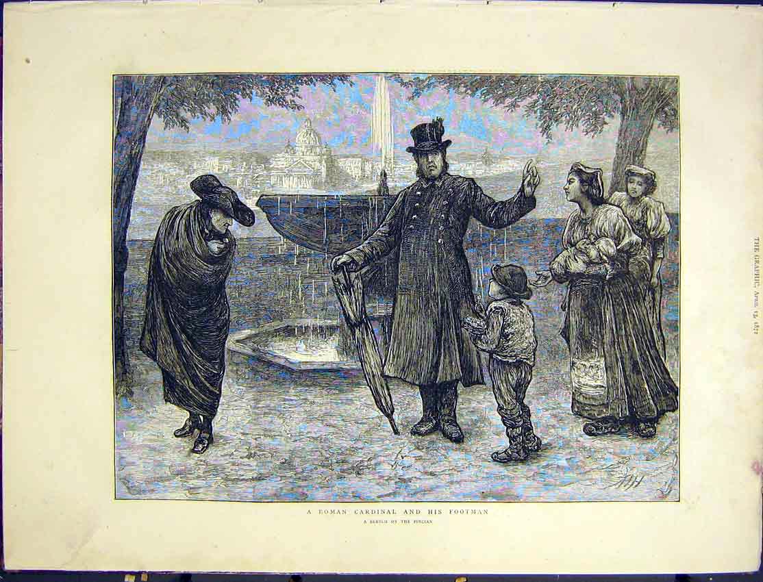 Original Old Antique Print Roman Cardinal Footman St. Pauls 1872 19th