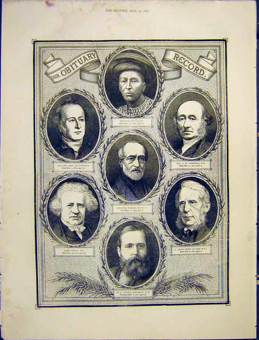 Original Old Antique Print Portrait Dixon Quaker Lonsdale Campbell 1872 19th