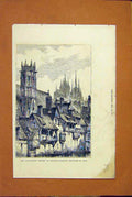 Original Old Antique Print Augustinian Convent Erfurth Fire 1872 19th