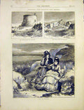 Original Old Antique Print Gun-Cotton Experiment Explosion 1872 19th