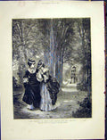 Original Old Antique Print Painting Storey Royal Academy Lady Gent Crying 1872