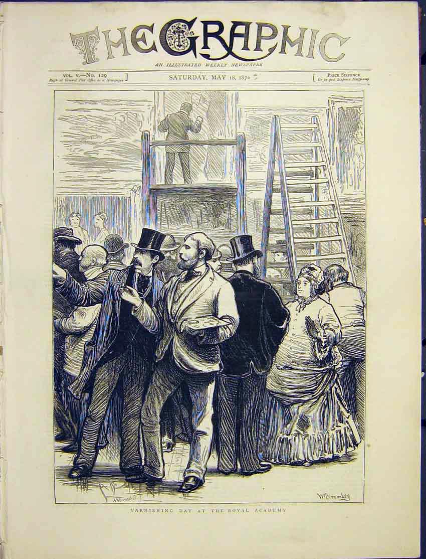 Original Old Antique Print Royal Academy Varnishing Gentlemen 1872 Victorian