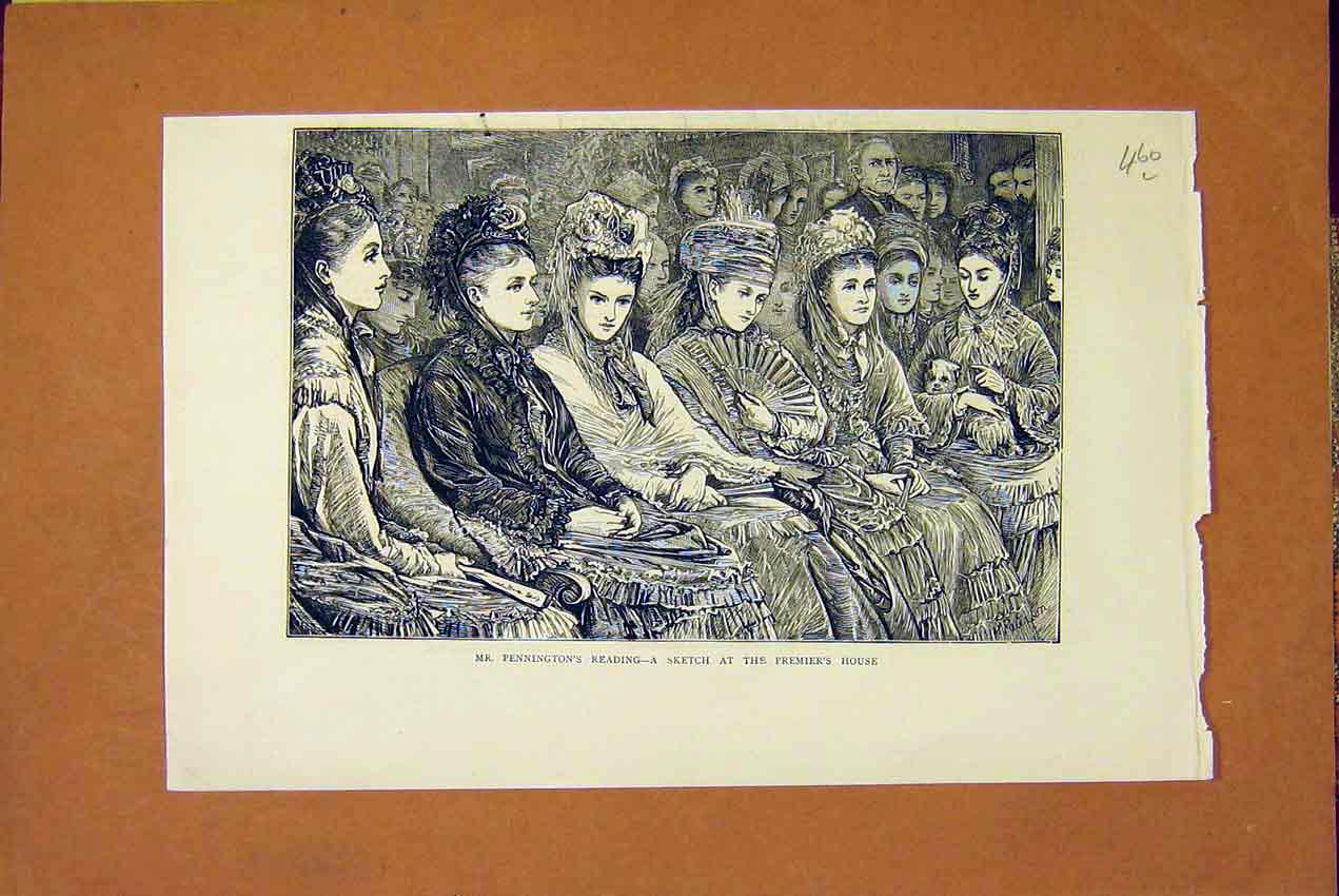 Original Old Antique Print Pennington Reading Sketch Premier House Ladies 1872